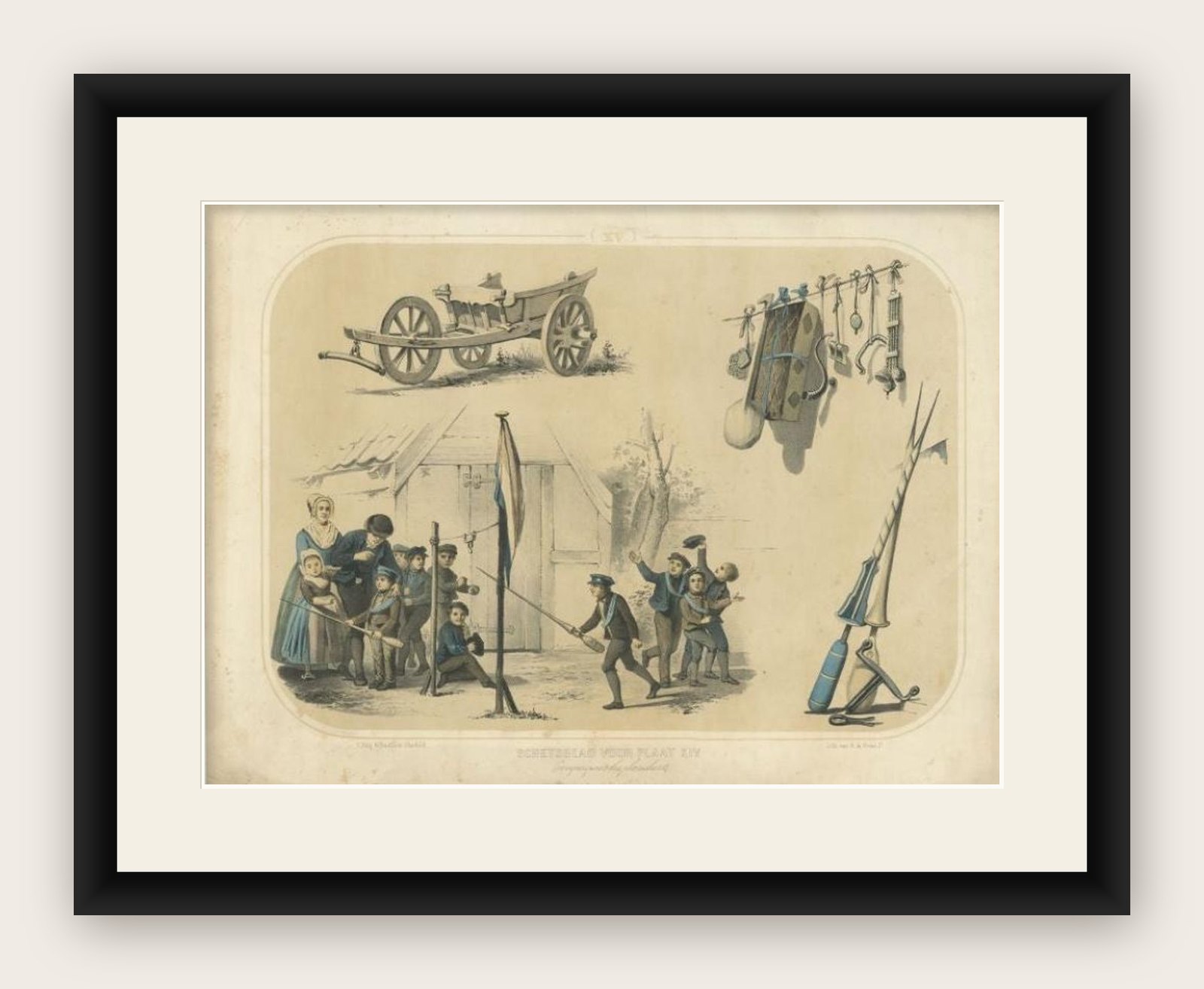 Antique Print of 'Ring Riding', an Old Dutch Game, 1857