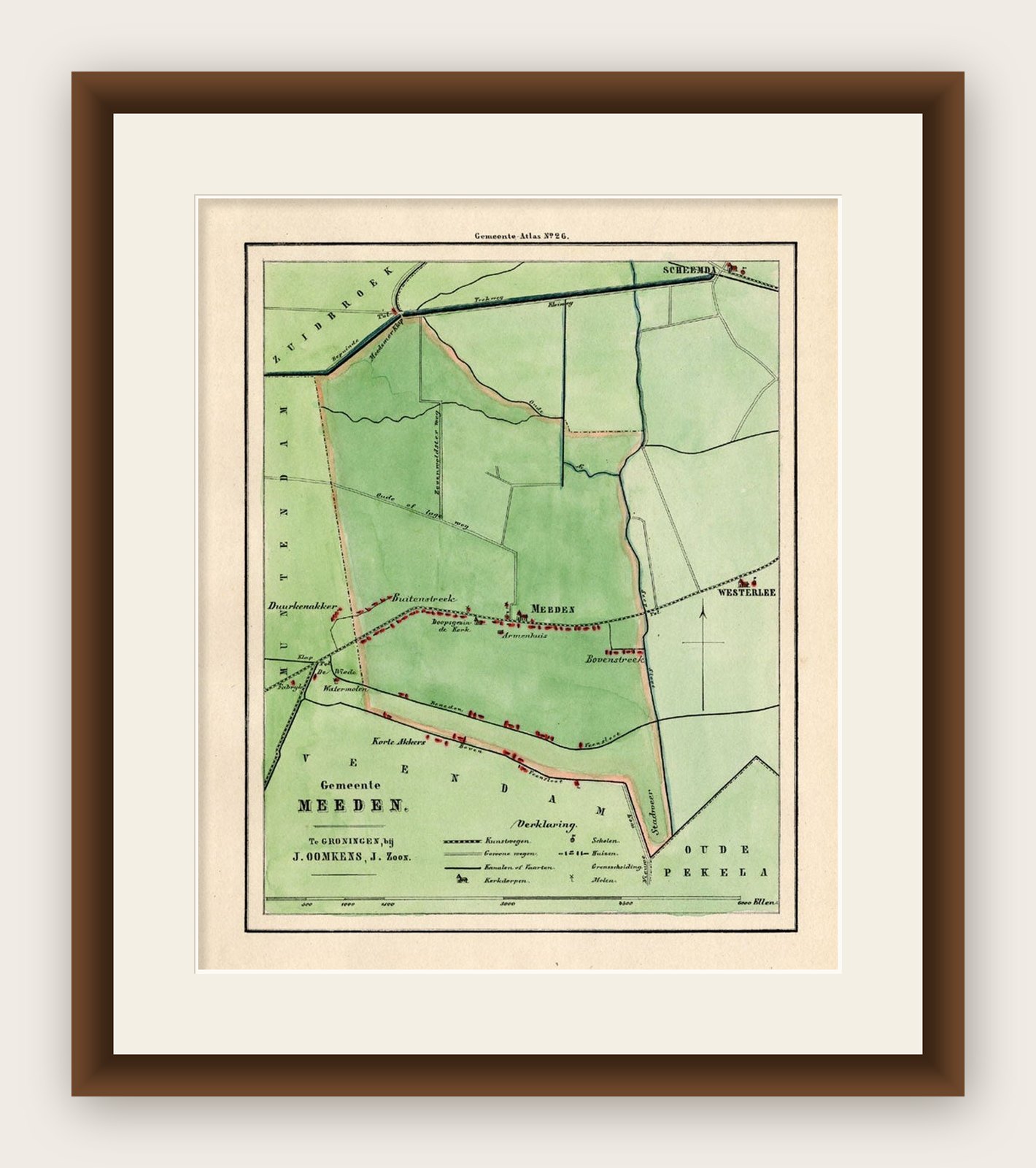 Antique Map of the Township of Meeden in Groningen, the Netherlands, 1862